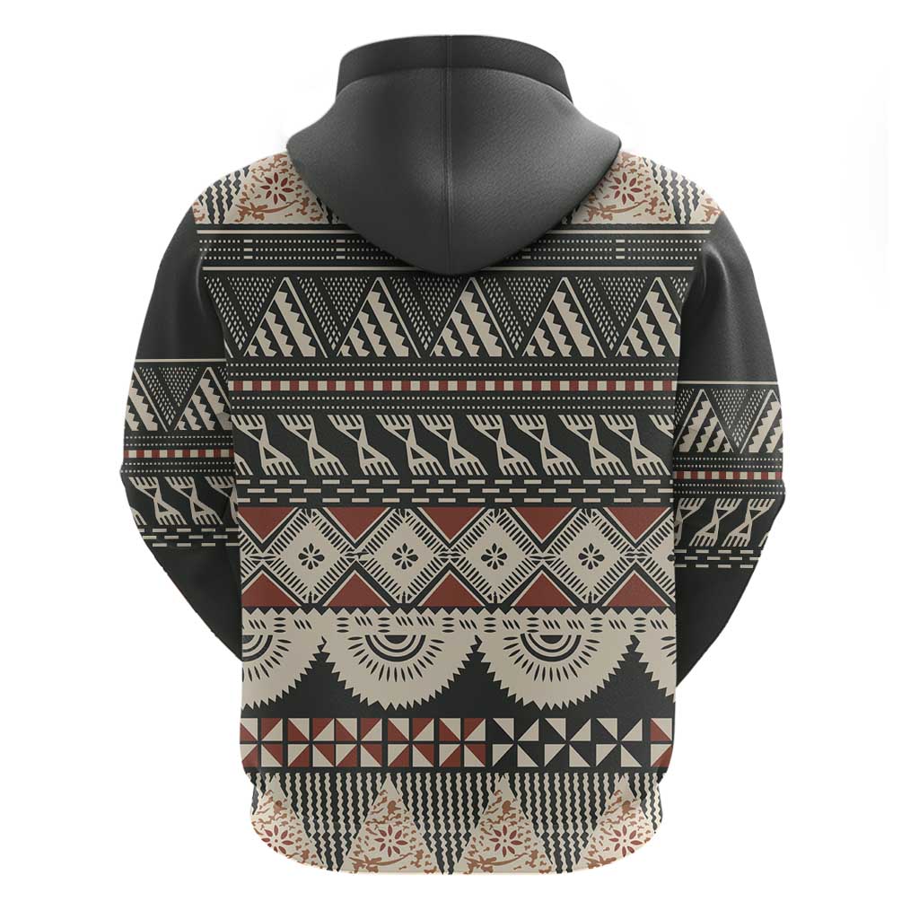 Vintage Bula Fiji Masi Zip Hoodie Fijian Tapa Cloth - Polynesian Pride