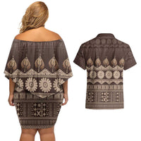 Bula Fiji Iri ni Meke Couples Matching Off Shoulder Short Dress and Hawaiian Shirt Kuvui Fijian Masi LT14 - Polynesian Pride