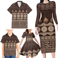 Bula Fiji Iri ni Meke Family Matching Long Sleeve Bodycon Dress and Hawaiian Shirt Kuvui Fijian Masi LT14 - Polynesian Pride