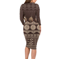 Bula Fiji Iri ni Meke Family Matching Long Sleeve Bodycon Dress and Hawaiian Shirt Kuvui Fijian Masi LT14 - Polynesian Pride