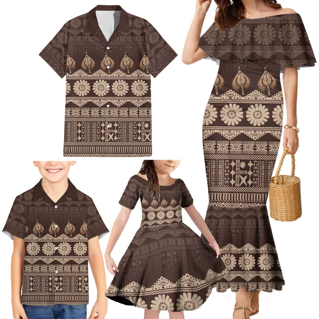 Bula Fiji Iri ni Meke Family Matching Mermaid Dress and Hawaiian Shirt Kuvui Fijian Masi LT14 - Polynesian Pride