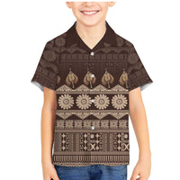 Bula Fiji Iri ni Meke Family Matching Mermaid Dress and Hawaiian Shirt Kuvui Fijian Masi LT14 Son's Shirt Brown - Polynesian Pride