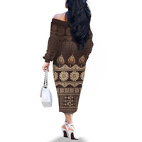 Bula Fiji Iri ni Meke Family Matching Off The Shoulder Long Sleeve Dress and Hawaiian Shirt Kuvui Fijian Masi LT14 - Polynesian Pride
