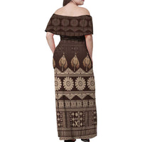 Bula Fiji Iri ni Meke Family Matching Off Shoulder Maxi Dress and Hawaiian Shirt Kuvui Fijian Masi LT14 - Polynesian Pride