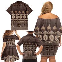 Bula Fiji Iri ni Meke Family Matching Off Shoulder Short Dress and Hawaiian Shirt Kuvui Fijian Masi LT14 - Polynesian Pride