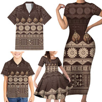 Bula Fiji Iri ni Meke Family Matching Short Sleeve Bodycon Dress and Hawaiian Shirt Kuvui Fijian Masi LT14 - Polynesian Pride