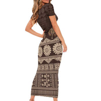 Bula Fiji Iri ni Meke Family Matching Short Sleeve Bodycon Dress and Hawaiian Shirt Kuvui Fijian Masi LT14 - Polynesian Pride