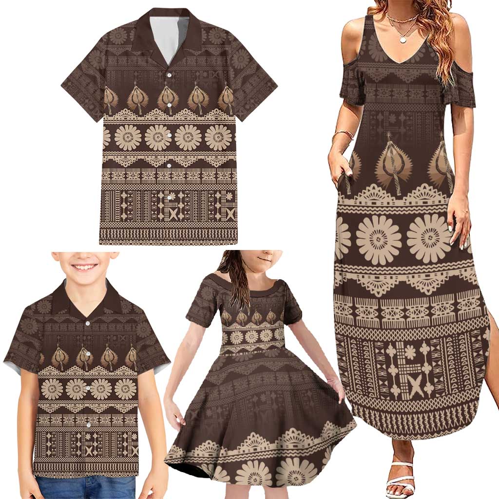 Bula Fiji Iri ni Meke Family Matching Summer Maxi Dress and Hawaiian Shirt Kuvui Fijian Masi LT14 - Polynesian Pride