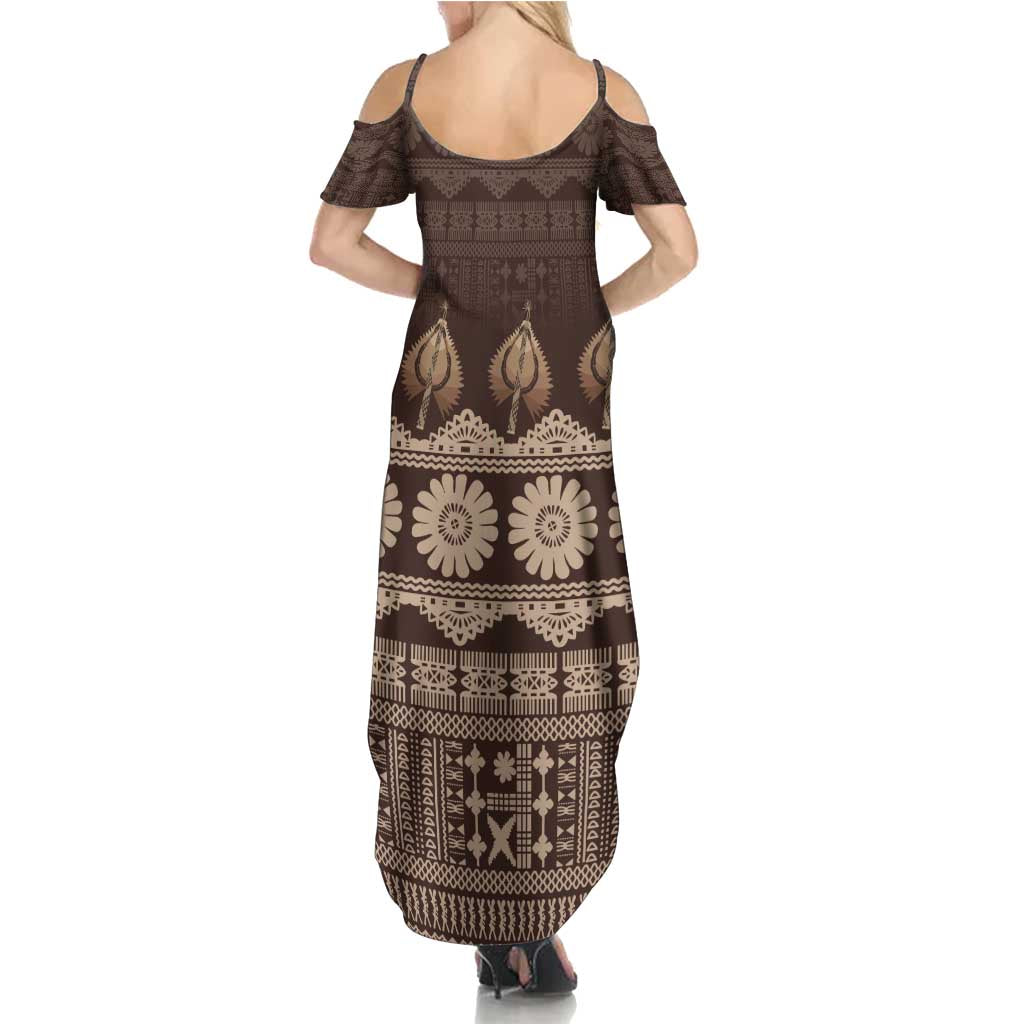 Bula Fiji Iri ni Meke Family Matching Summer Maxi Dress and Hawaiian Shirt Kuvui Fijian Masi LT14 - Polynesian Pride