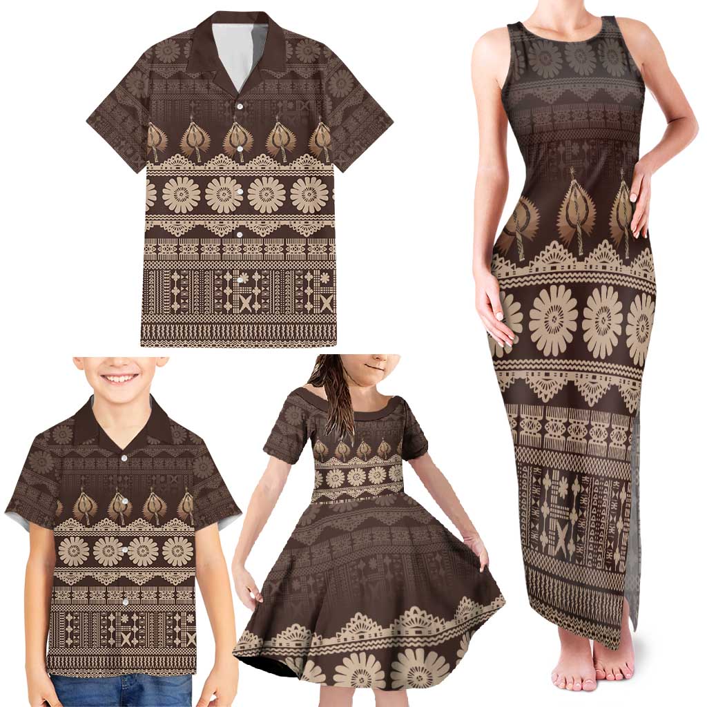 Bula Fiji Iri ni Meke Family Matching Tank Maxi Dress and Hawaiian Shirt Kuvui Fijian Masi LT14 - Polynesian Pride
