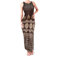 Bula Fiji Iri ni Meke Family Matching Tank Maxi Dress and Hawaiian Shirt Kuvui Fijian Masi LT14 Mom's Dress Brown - Polynesian Pride