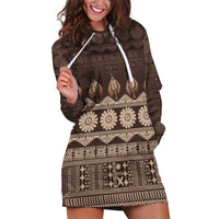 Bula Fiji Iri ni Meke Hoodie Dress Kuvui Fijian Masi LT14 Brown - Polynesian Pride