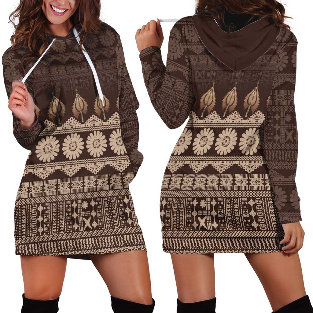 Bula Fiji Iri ni Meke Hoodie Dress Kuvui Fijian Masi LT14 - Polynesian Pride