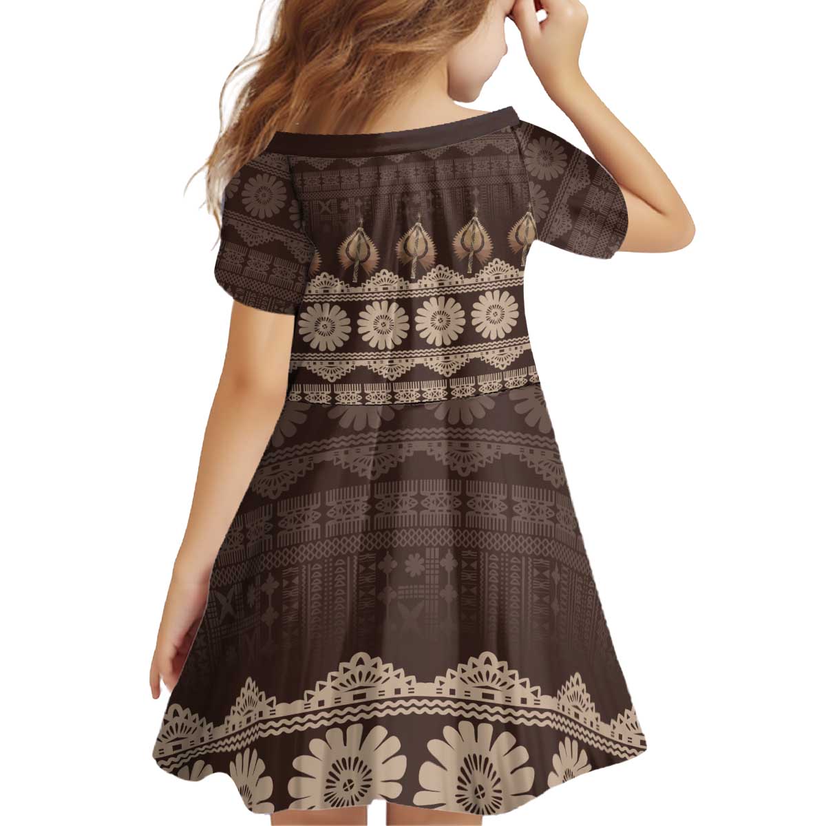 Bula Fiji Iri ni Meke Kid Short Sleeve Dress Kuvui Fijian Masi - Polynesian Pride