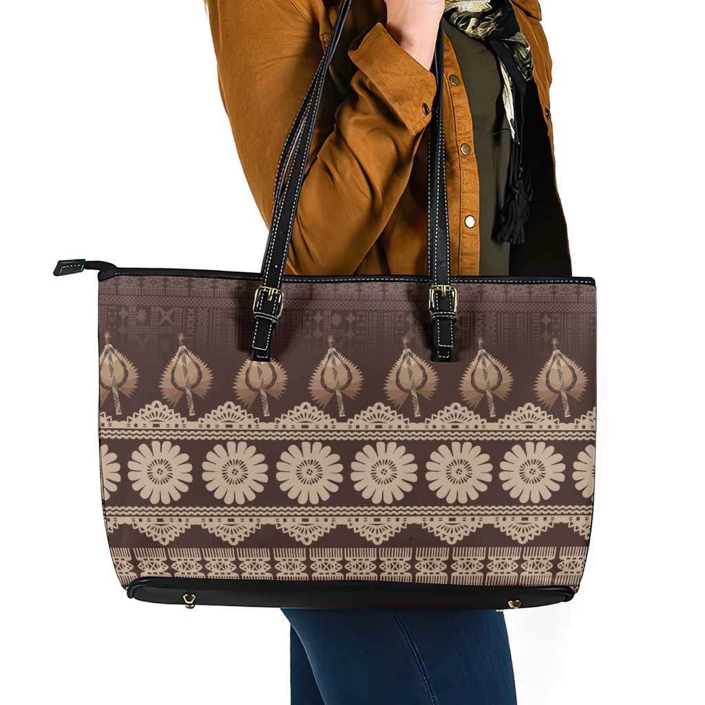 Bula Fiji Iri ni Meke Leather Tote Bag Kuvui Fijian Masi - Polynesian Pride