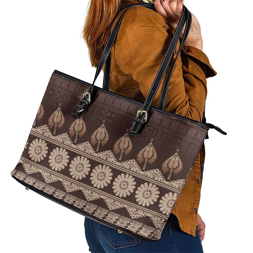 Bula Fiji Iri ni Meke Leather Tote Bag Kuvui Fijian Masi - Polynesian Pride