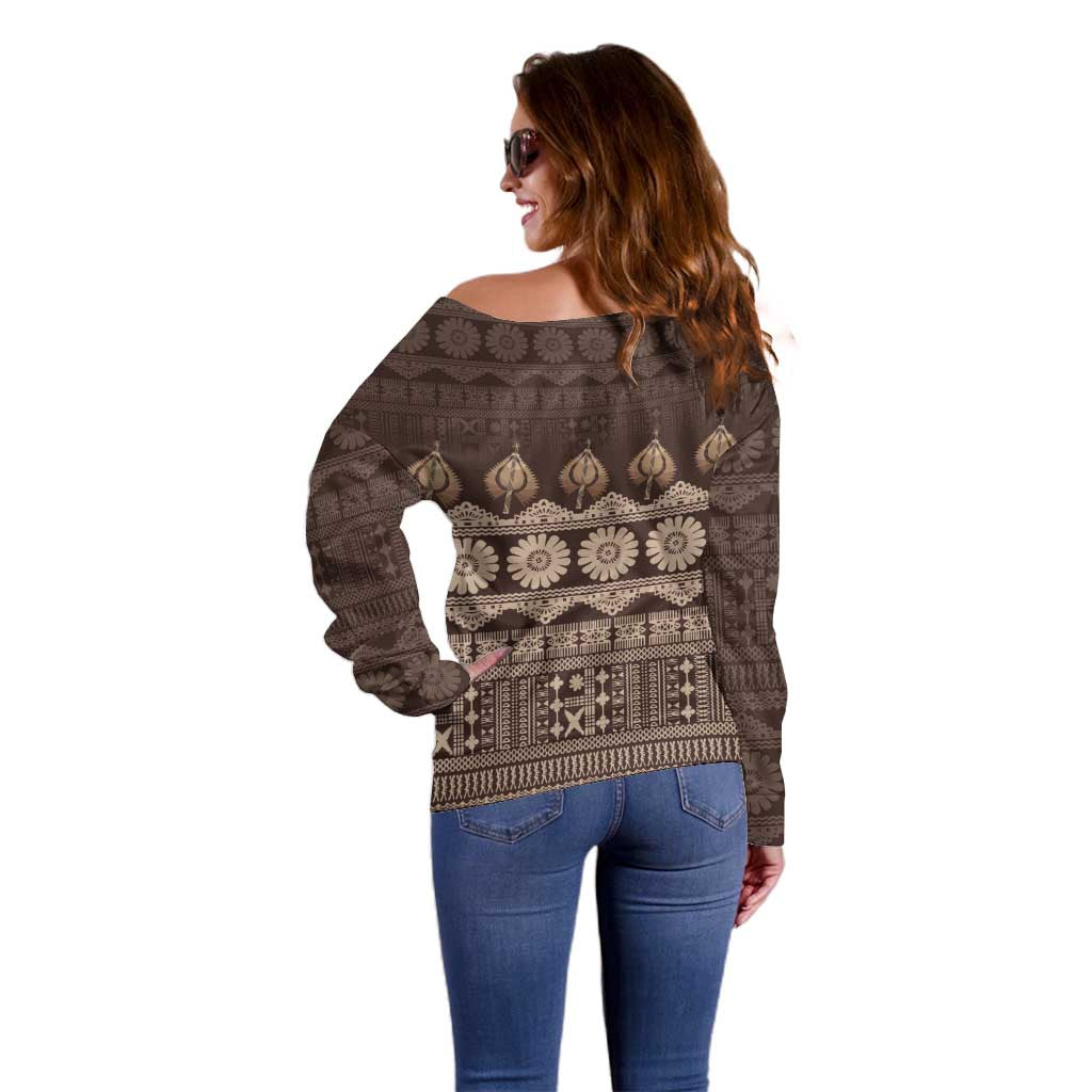 Bula Fiji Iri ni Meke Off Shoulder Sweater Kuvui Fijian Masi - Polynesian Pride