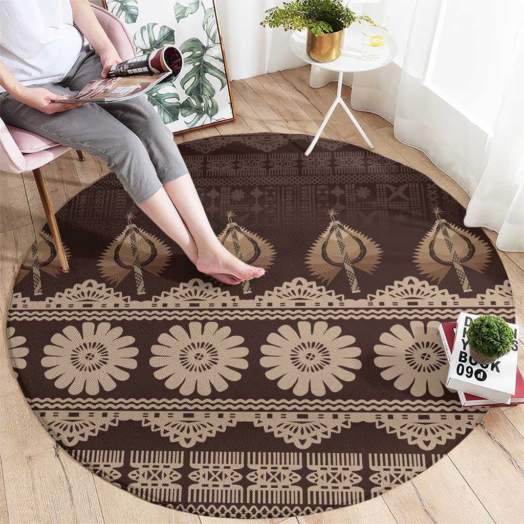 Bula Fiji Iri ni Meke Round Carpet Kuvui Fijian Masi - Polynesian Pride