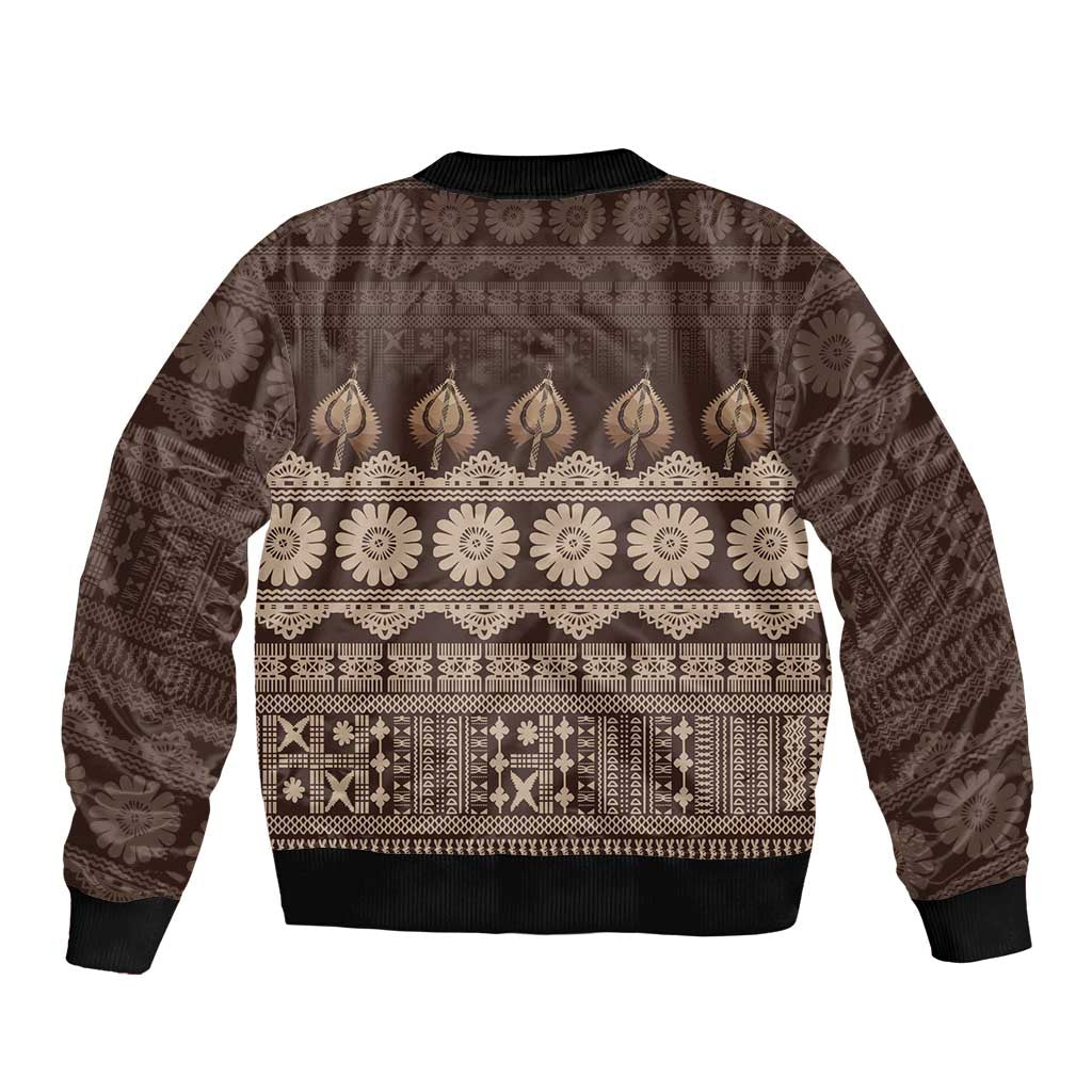 Bula Fiji Iri ni Meke Sleeve Zip Bomber Jacket Kuvui Fijian Masi - Polynesian Pride