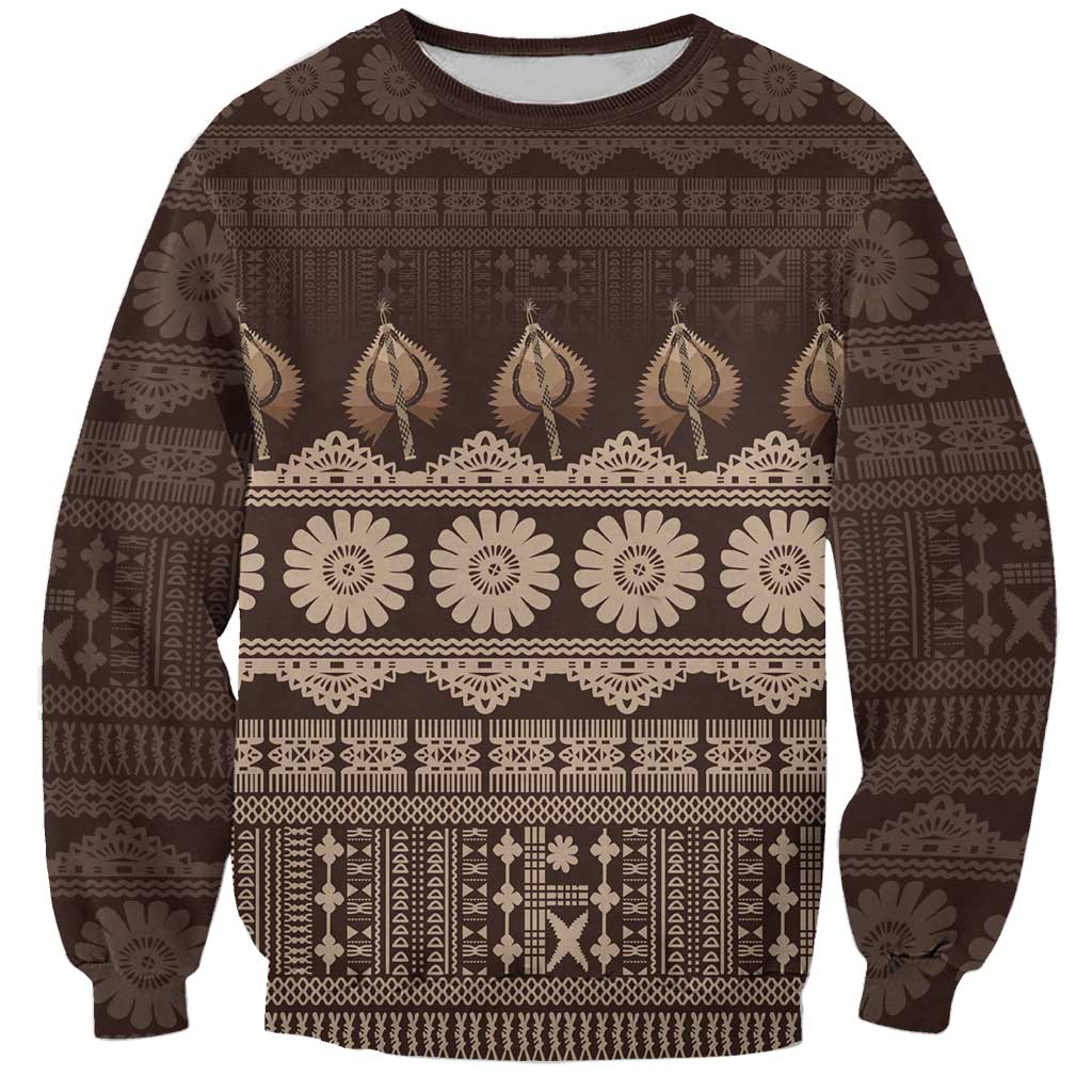 Bula Fiji Iri ni Meke Sweatshirt Kuvui Fijian Masi LT14 Unisex Brown - Polynesian Pride