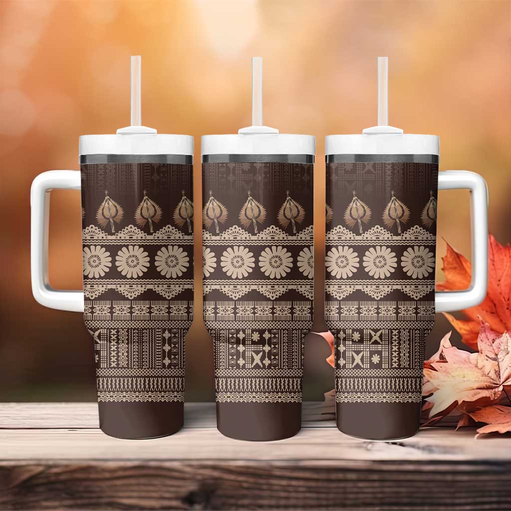 Bula Fiji Iri ni Meke Tumbler With Handle Kuvui Fijian Masi - Polynesian Pride