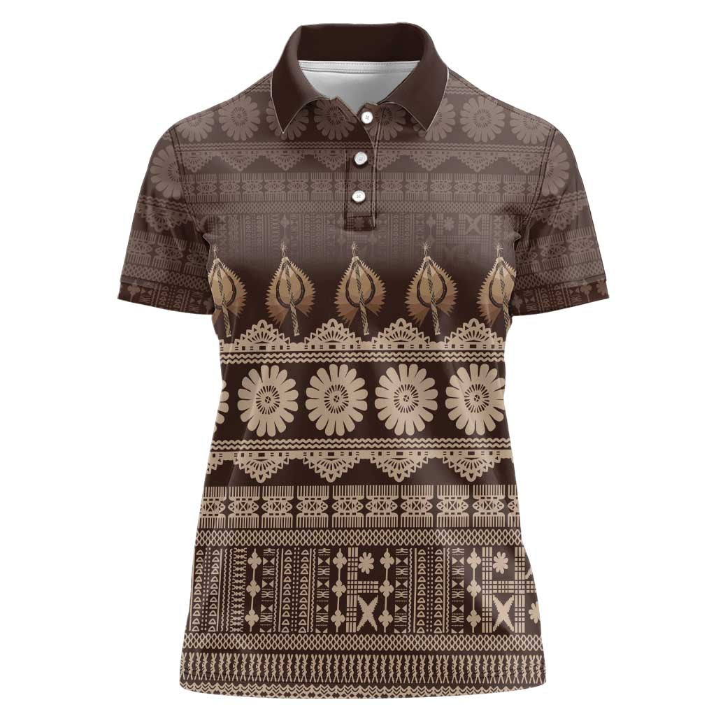 Bula Fiji Iri ni Meke Women Polo Shirt Kuvui Fijian Masi LT14 Female Brown - Polynesian Pride