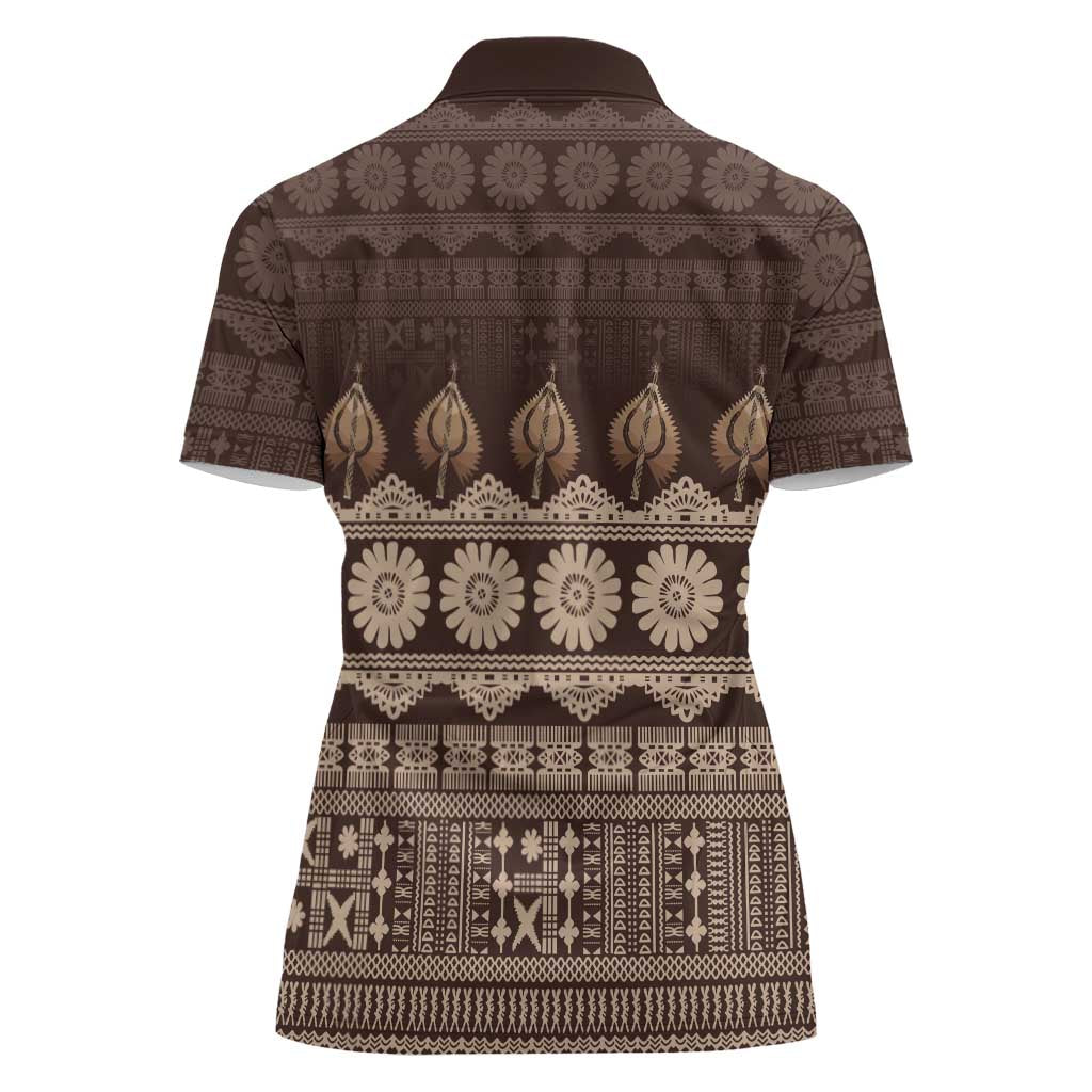 Bula Fiji Iri ni Meke Women Polo Shirt Kuvui Fijian Masi LT14 - Polynesian Pride