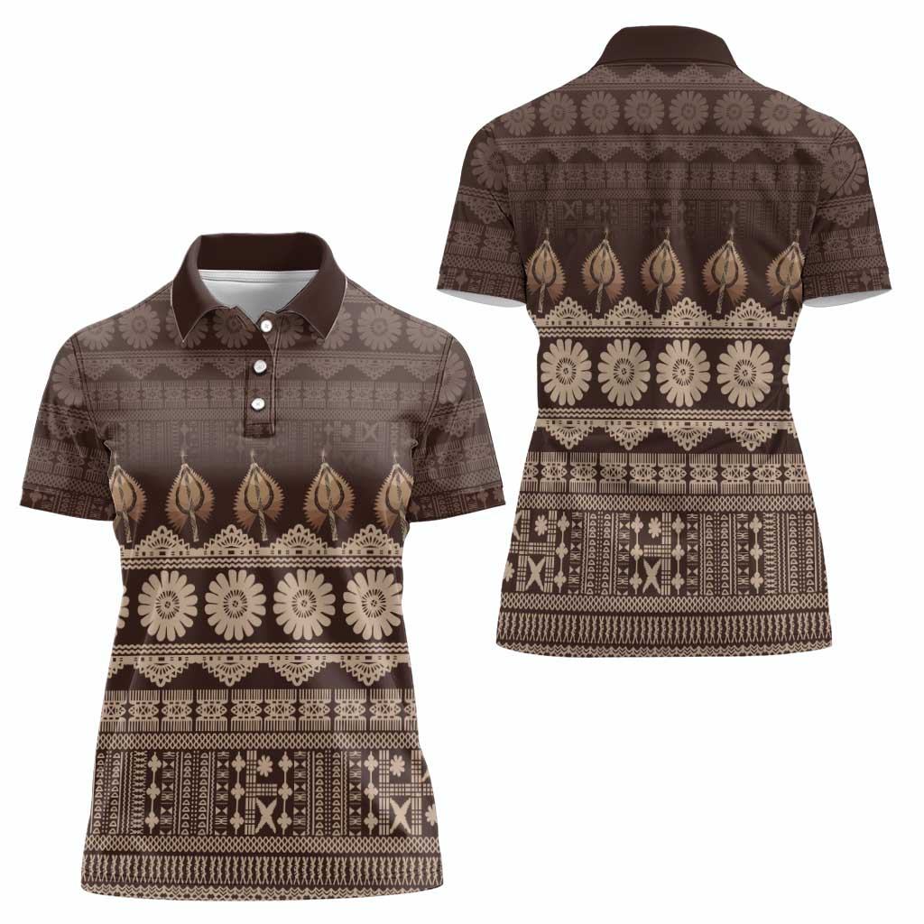 Bula Fiji Iri ni Meke Women Polo Shirt Kuvui Fijian Masi LT14 - Polynesian Pride