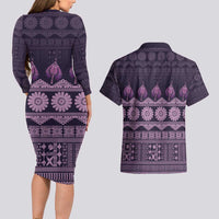 Bula Fiji Iri ni Meke Couples Matching Long Sleeve Bodycon Dress and Hawaiian Shirt Lokaloka Fijian Masi LT14 - Polynesian Pride