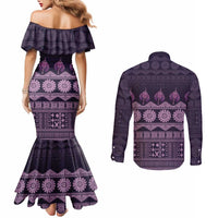 Bula Fiji Iri ni Meke Couples Matching Mermaid Dress and Long Sleeve Button Shirt Lokaloka Fijian Masi LT14 - Polynesian Pride