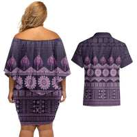 Bula Fiji Iri ni Meke Couples Matching Off Shoulder Short Dress and Hawaiian Shirt Lokaloka Fijian Masi LT14 - Polynesian Pride