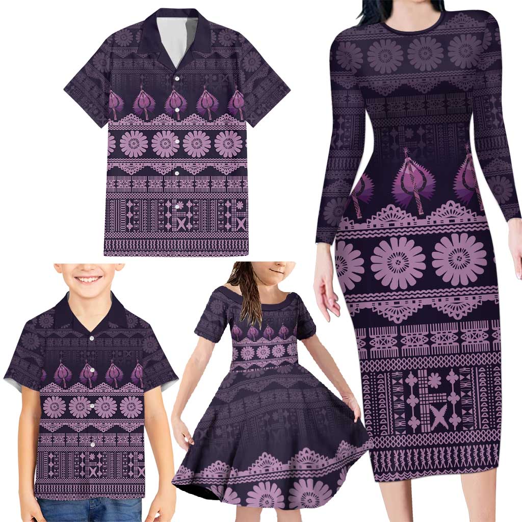 Bula Fiji Iri ni Meke Family Matching Long Sleeve Bodycon Dress and Hawaiian Shirt Lokaloka Fijian Masi LT14 - Polynesian Pride