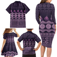 Bula Fiji Iri ni Meke Family Matching Long Sleeve Bodycon Dress and Hawaiian Shirt Lokaloka Fijian Masi LT14 - Polynesian Pride