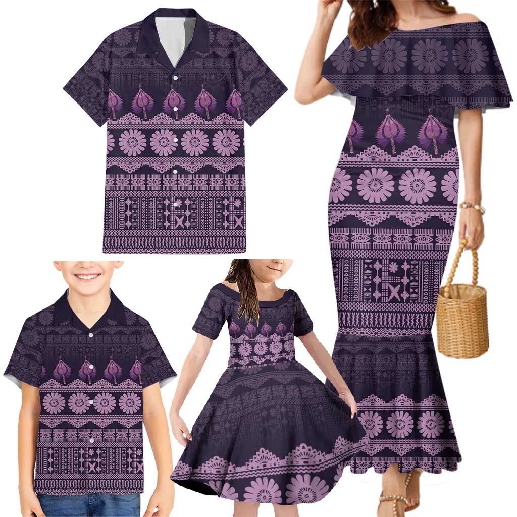 Bula Fiji Iri ni Meke Family Matching Mermaid Dress and Hawaiian Shirt Lokaloka Fijian Masi LT14 - Polynesian Pride