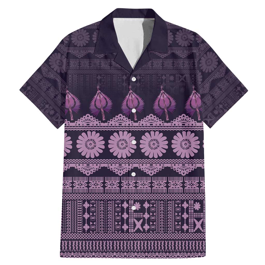 Bula Fiji Iri ni Meke Family Matching Mermaid Dress and Hawaiian Shirt Lokaloka Fijian Masi LT14 Dad's Shirt - Short Sleeve Purple - Polynesian Pride