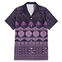 Bula Fiji Iri ni Meke Family Matching Mermaid Dress and Hawaiian Shirt Lokaloka Fijian Masi LT14 Dad's Shirt - Short Sleeve Purple - Polynesian Pride