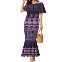 Bula Fiji Iri ni Meke Family Matching Mermaid Dress and Hawaiian Shirt Lokaloka Fijian Masi LT14 Mom's Dress Purple - Polynesian Pride