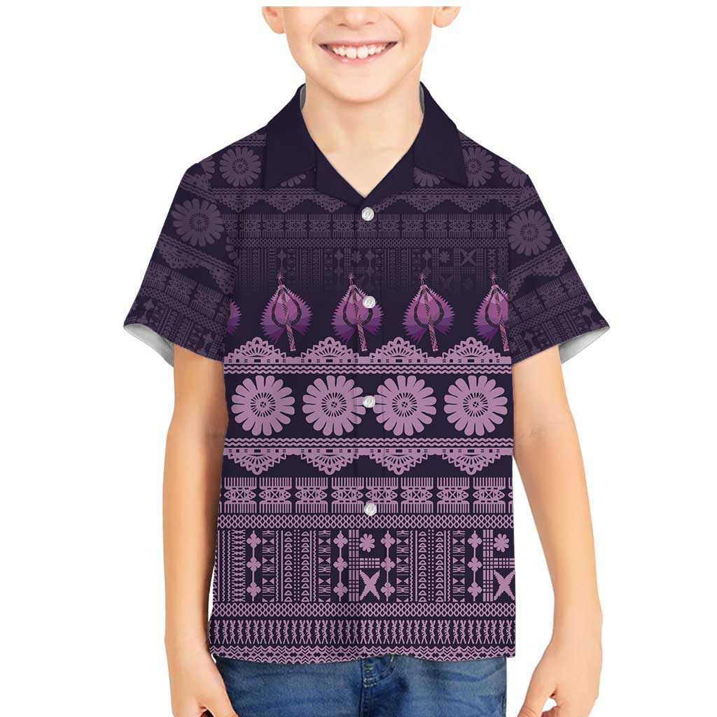 Bula Fiji Iri ni Meke Family Matching Mermaid Dress and Hawaiian Shirt Lokaloka Fijian Masi LT14 Son's Shirt Purple - Polynesian Pride