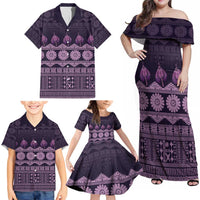 Bula Fiji Iri ni Meke Family Matching Off Shoulder Maxi Dress and Hawaiian Shirt Lokaloka Fijian Masi LT14 - Polynesian Pride