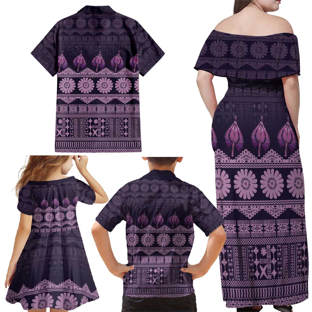 Bula Fiji Iri ni Meke Family Matching Off Shoulder Maxi Dress and Hawaiian Shirt Lokaloka Fijian Masi LT14 - Polynesian Pride