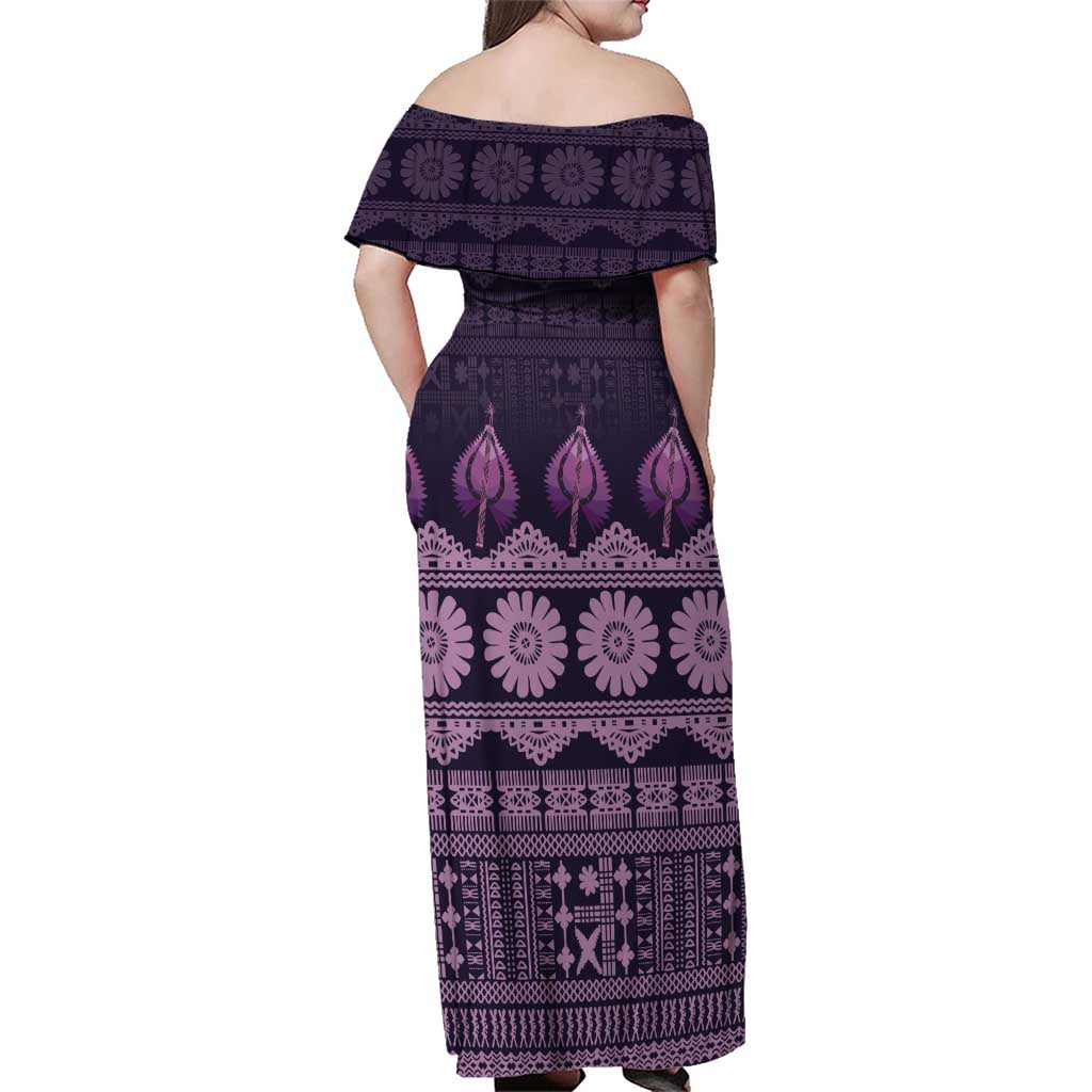 Bula Fiji Iri ni Meke Family Matching Off Shoulder Maxi Dress and Hawaiian Shirt Lokaloka Fijian Masi LT14 - Polynesian Pride