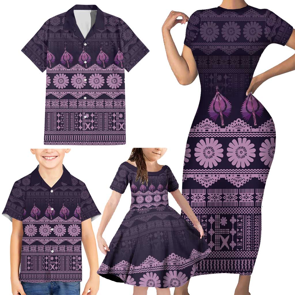 Bula Fiji Iri ni Meke Family Matching Short Sleeve Bodycon Dress and Hawaiian Shirt Lokaloka Fijian Masi LT14 - Polynesian Pride