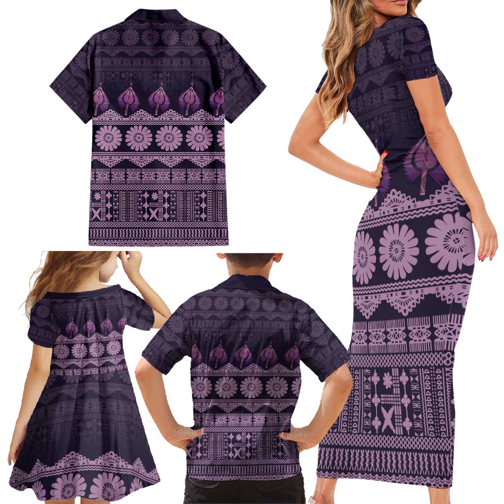 Bula Fiji Iri ni Meke Family Matching Short Sleeve Bodycon Dress and Hawaiian Shirt Lokaloka Fijian Masi LT14 - Polynesian Pride