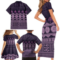 Bula Fiji Iri ni Meke Family Matching Short Sleeve Bodycon Dress and Hawaiian Shirt Lokaloka Fijian Masi LT14 - Polynesian Pride