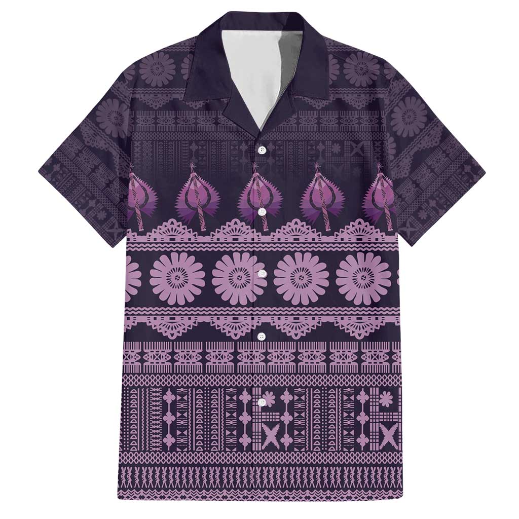 Bula Fiji Iri ni Meke Family Matching Short Sleeve Bodycon Dress and Hawaiian Shirt Lokaloka Fijian Masi LT14 Dad's Shirt - Short Sleeve Purple - Polynesian Pride