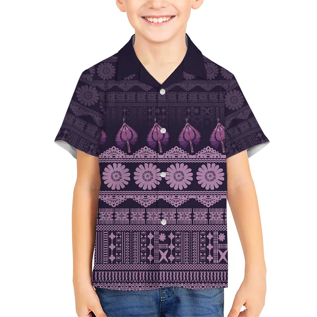 Bula Fiji Iri ni Meke Family Matching Short Sleeve Bodycon Dress and Hawaiian Shirt Lokaloka Fijian Masi LT14 Son's Shirt Purple - Polynesian Pride