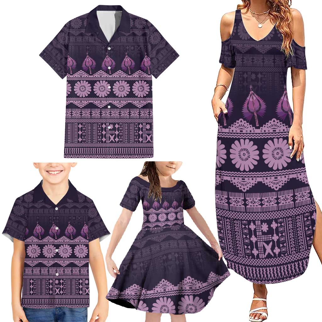 Bula Fiji Iri ni Meke Family Matching Summer Maxi Dress and Hawaiian Shirt Lokaloka Fijian Masi LT14 - Polynesian Pride