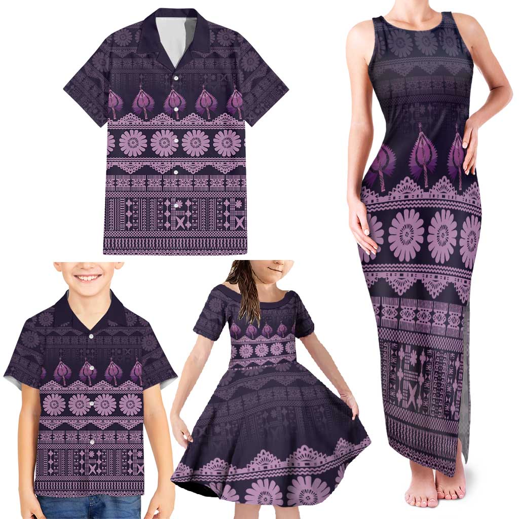 Bula Fiji Iri ni Meke Family Matching Tank Maxi Dress and Hawaiian Shirt Lokaloka Fijian Masi LT14 - Polynesian Pride