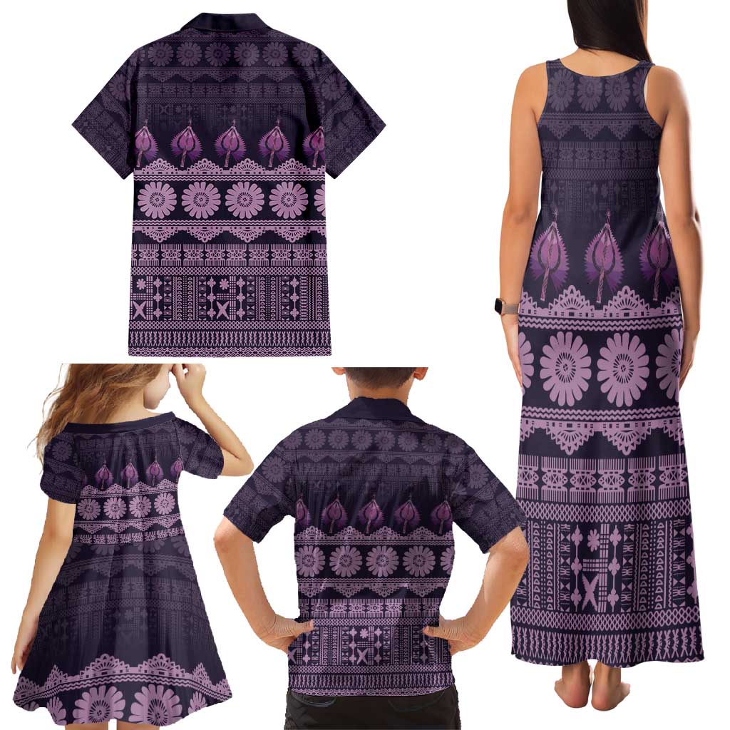 Bula Fiji Iri ni Meke Family Matching Tank Maxi Dress and Hawaiian Shirt Lokaloka Fijian Masi LT14 - Polynesian Pride