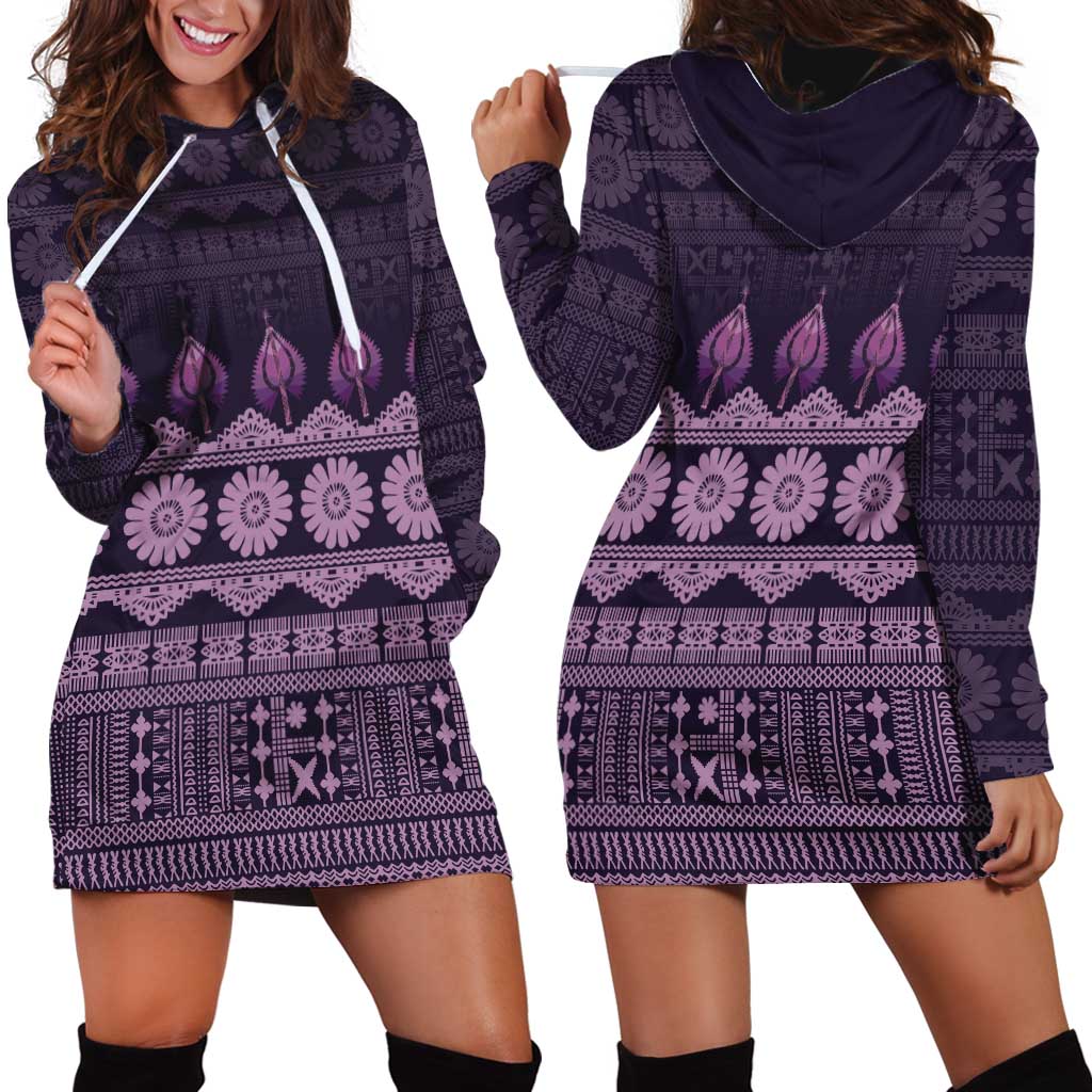 Bula Fiji Iri ni Meke Hoodie Dress Lokaloka Fijian Masi LT14 - Polynesian Pride